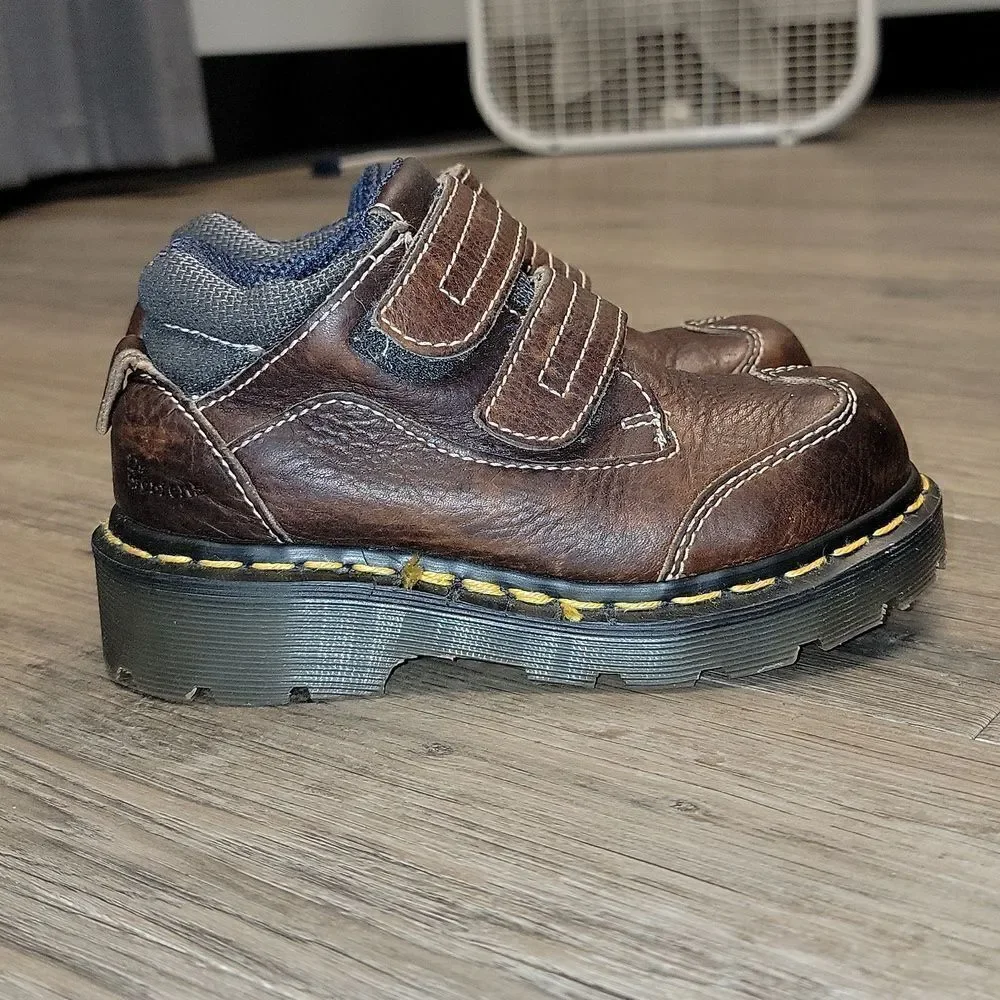Dr Martens Original Leather Kids Brown 9852 Rare No Tie Classic Stitch Size 12